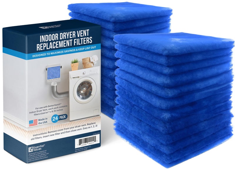 Essential Values Dryer Filter Replacement - 24-Pack - Indoor Dryer Vent Filter - Filters Compatible with BetterVent â€“ 120 Loads - Image 1